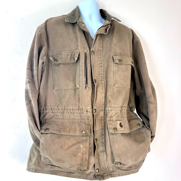 CARHARTT VTG 90s Distressed Canvas Blanket Lined Barn Chore Jacket Brown XL USA - Picture 6 of 16